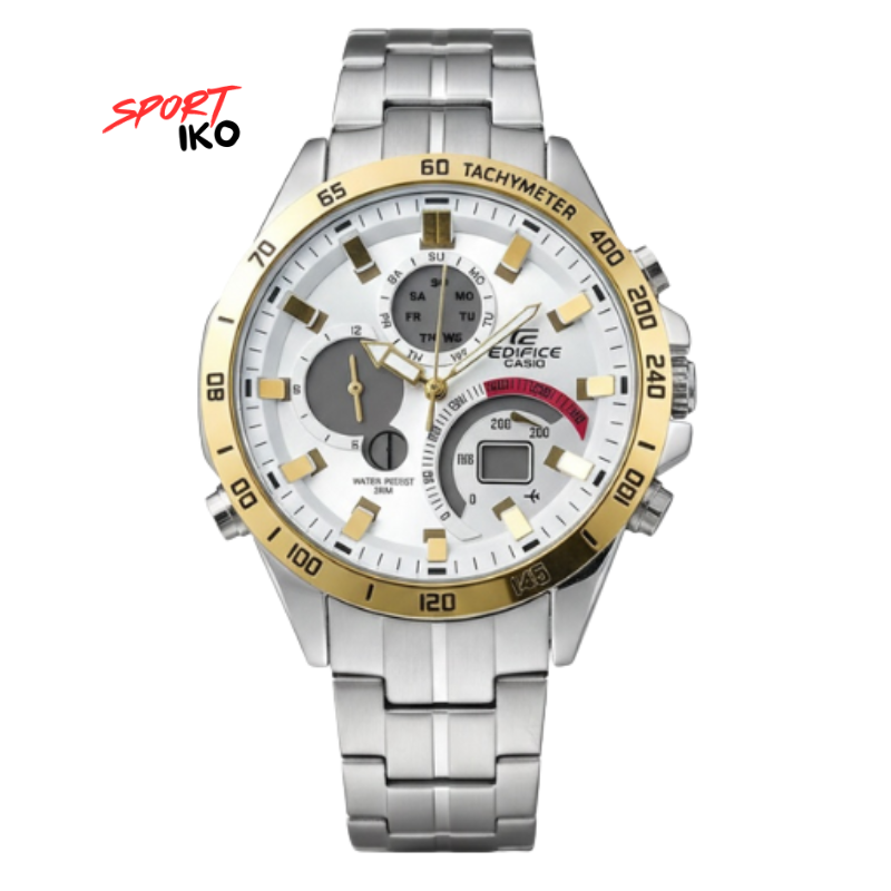 Montre Chronographe Casio Edifice Homme Bicolore – Cadran Blanc, Acier Inoxydable et Lunette Dorée, Modèle EFR-560